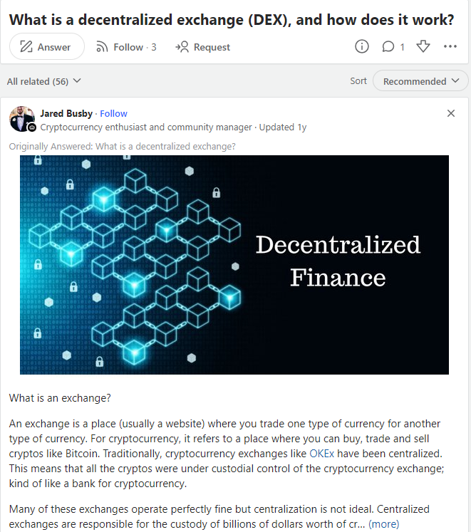 Quora community - Decentralized Exchange (DEX)