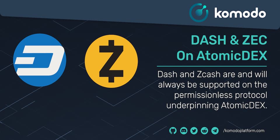 DASH, ZEC Will Remain Listed On Protocol Underpinning AtomicDEX
