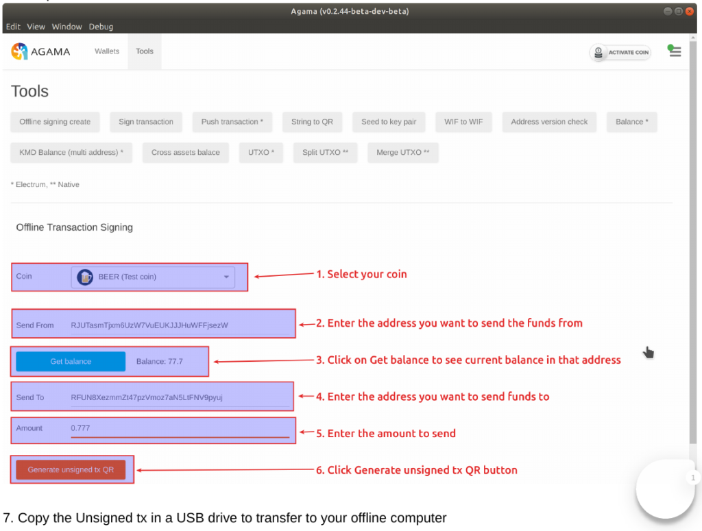 Agama Safe Wallet Offline Signing