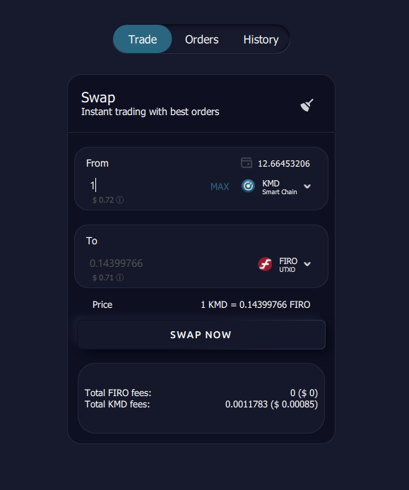 AtomicDEX Simple Trading View