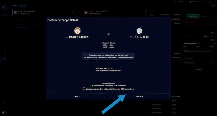 AtomicDEX Confirm RICK and MORTY Trade