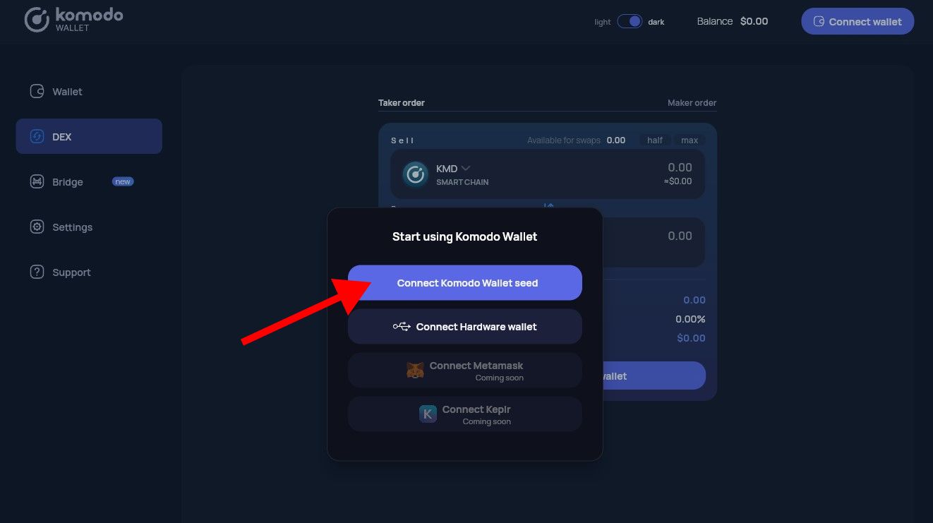 Komodo Wallet (web) setup 2