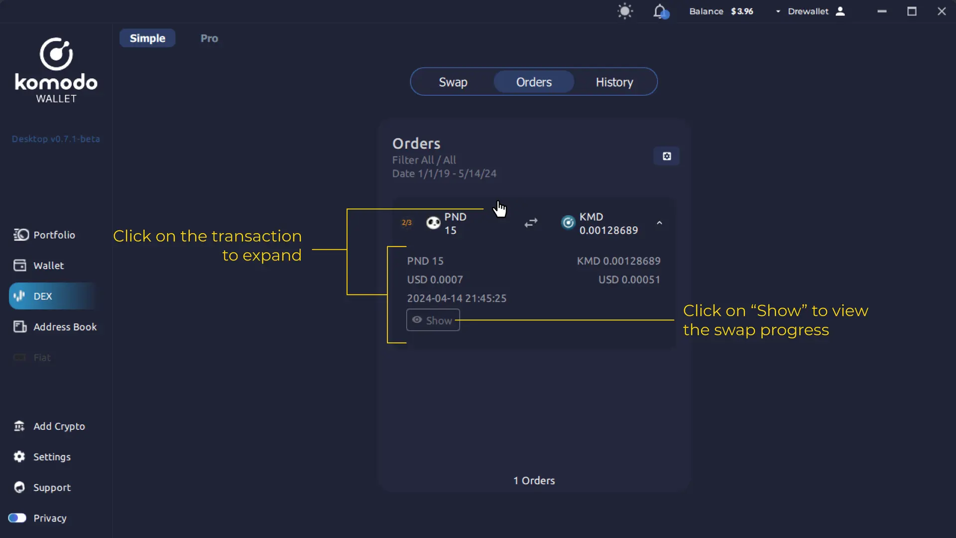 Simple View Trading on Komodo Wallet Desktop